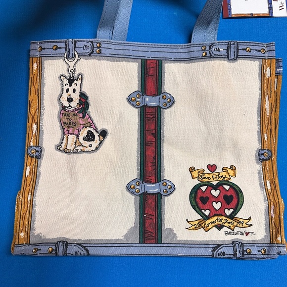 NWT Brighton In Love We Trust Promo Tote Bag Canvas Blue Leather Handles - Picture 8 of 15